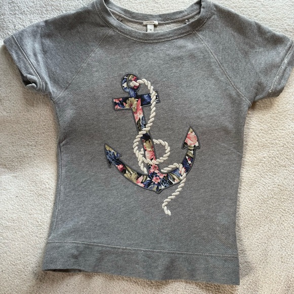 J Crew short sleeve sweatshirt with floral anchor EUC - Picture 2 of 8